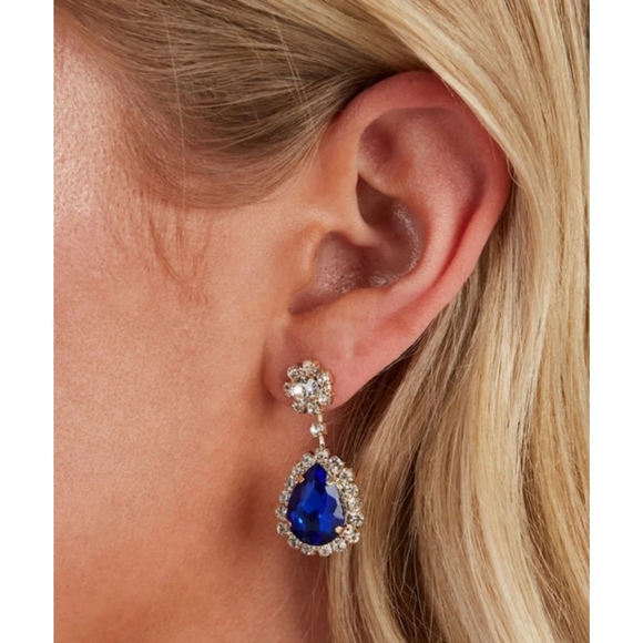 Major Glam Halo Necklace & Earrings Set | Sapphire Swarovski Crystals Gold - Picture 3 of 14